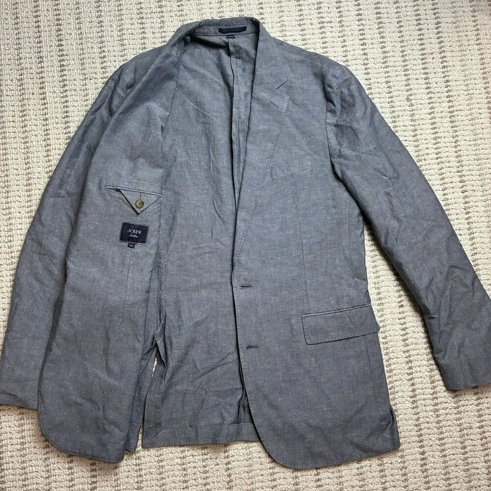 J Crew Ludlow Baird McNutt Linen Blend Blazer Mens 40L Light Blue Jacket Coat